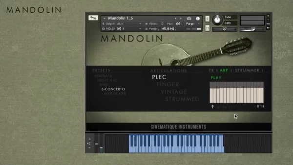 [爱尔兰平背曼陀林]Cinematique Instruments Mandolin v1.5 [KONTAKT]（249MB）